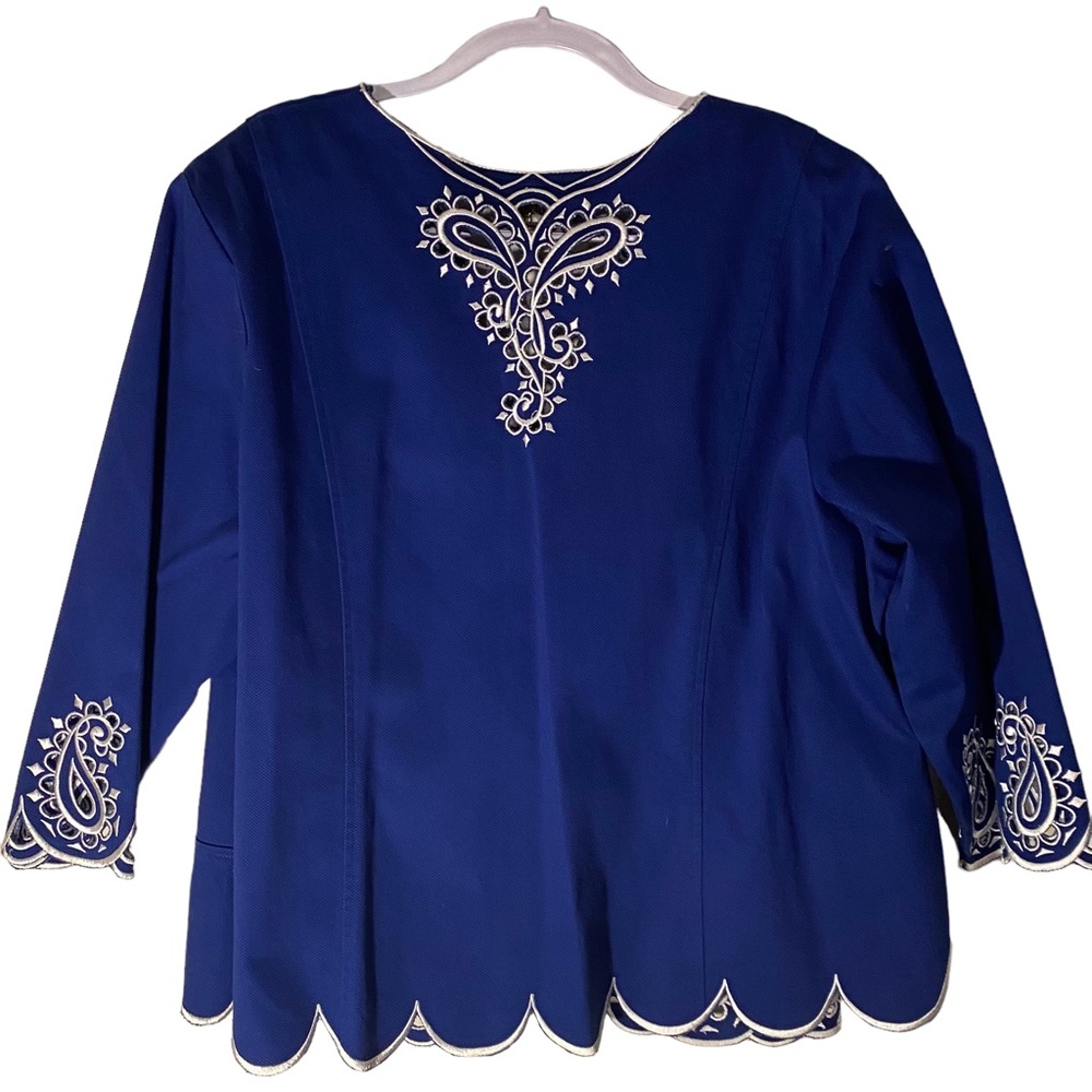 Bob Mackie Blue Embroidered Blazer - Picture 2 of 6